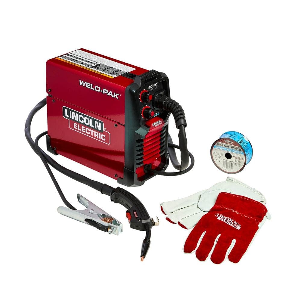 Lincoln Electric WELD-PAK 90i FC Flux-Cored Wire Feeder Welder (No Gas) Kit with Large Metal Working Gloves, 0.035 Flux Core Wire
