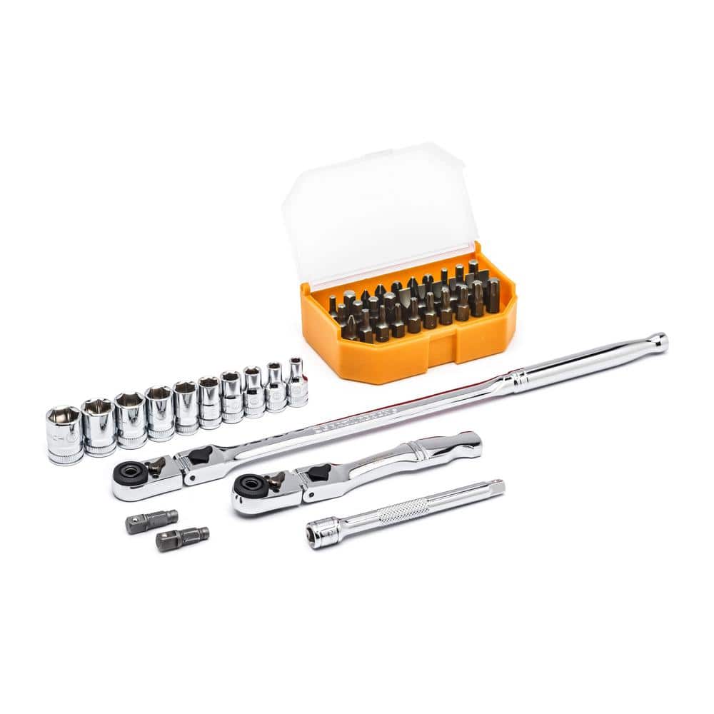 GEARWRENCH 1/4 in. Drive 6-Point Metric Slim Flex-Head Ratchet and Socket Mechanics Tool Set (45-Piece)