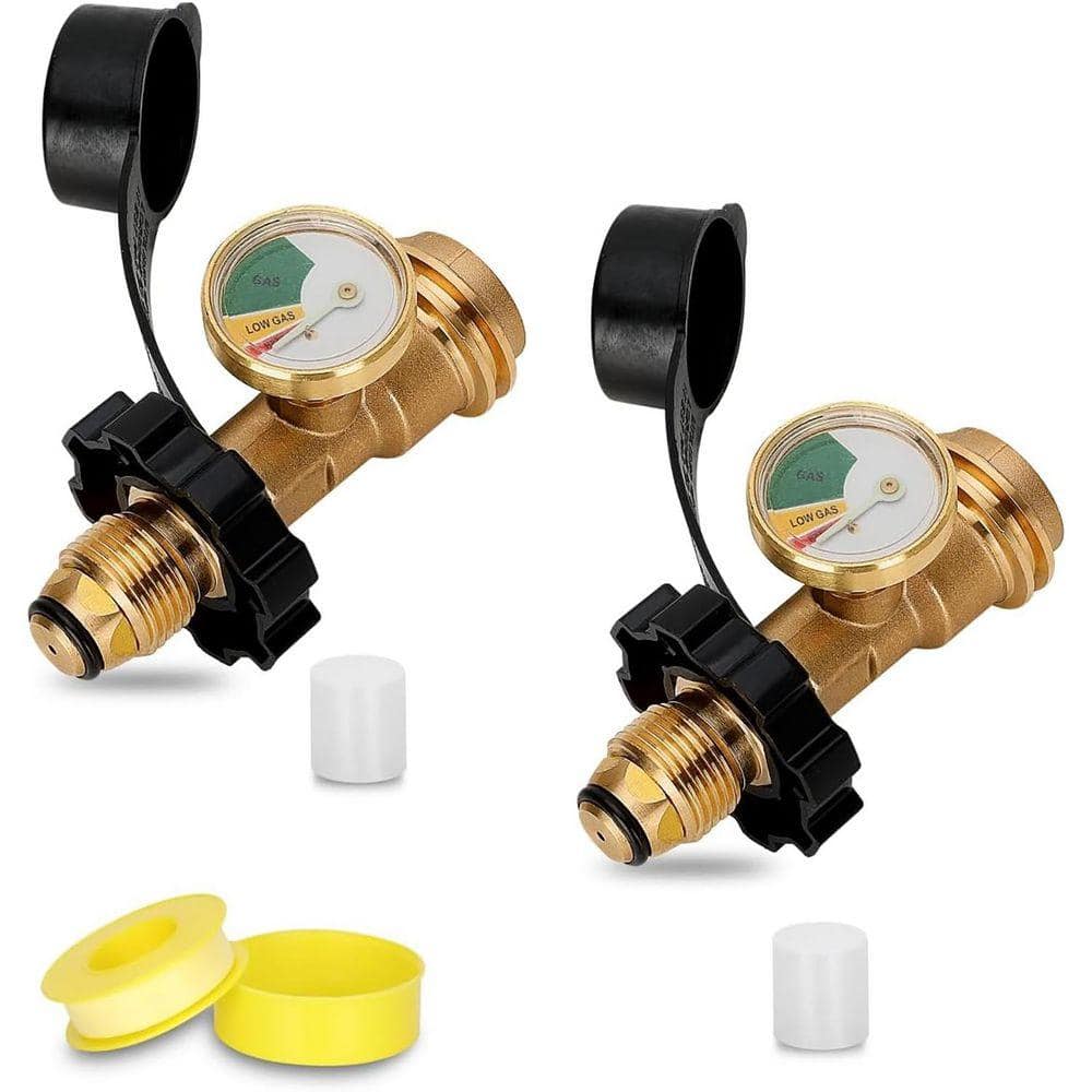 Lukvuzo Universal Propane Tank Gauge Adapter for 100 lb & 20 lb Tanks Dual-Fit Pol to Qcc1 Connector LP Gas Gauge
