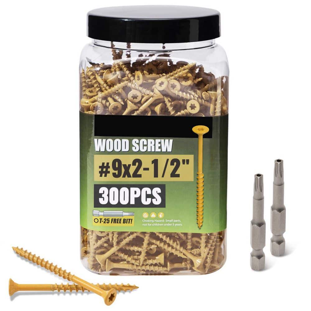Afoxsos Rust Resistant Tan Exterior Epoxy Coated Wood Screws (300-Pack) 2-1/2 in. Torx Star Drive Self-Tapping Deck Screws