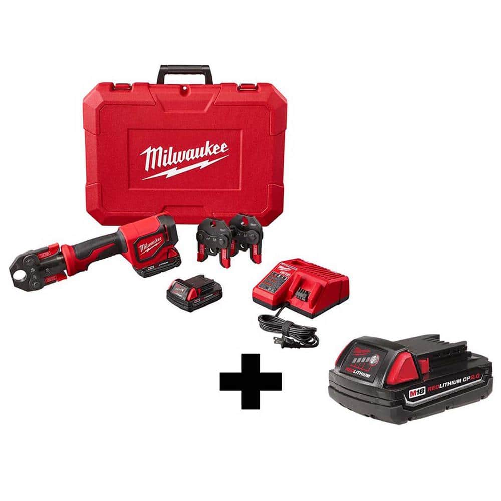 Milwaukee M18 18-Volt Lithium-Ion Cordless Short Throw Press Tool Kit with 3 PEX Crimp Jaws (3) 2.0 Ah Batteries and Charger