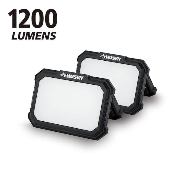 Husky 1200 Lumens Rechargeable LED Magnetic Utility Light with White Adjustable (2-Pack)