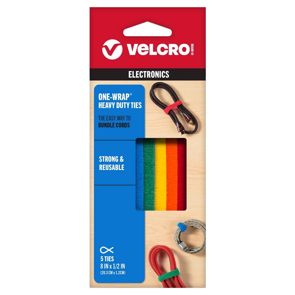 VELCRO 8 in. x 1/2 in. Multi-Color One-Wrap Straps (5-Pack)