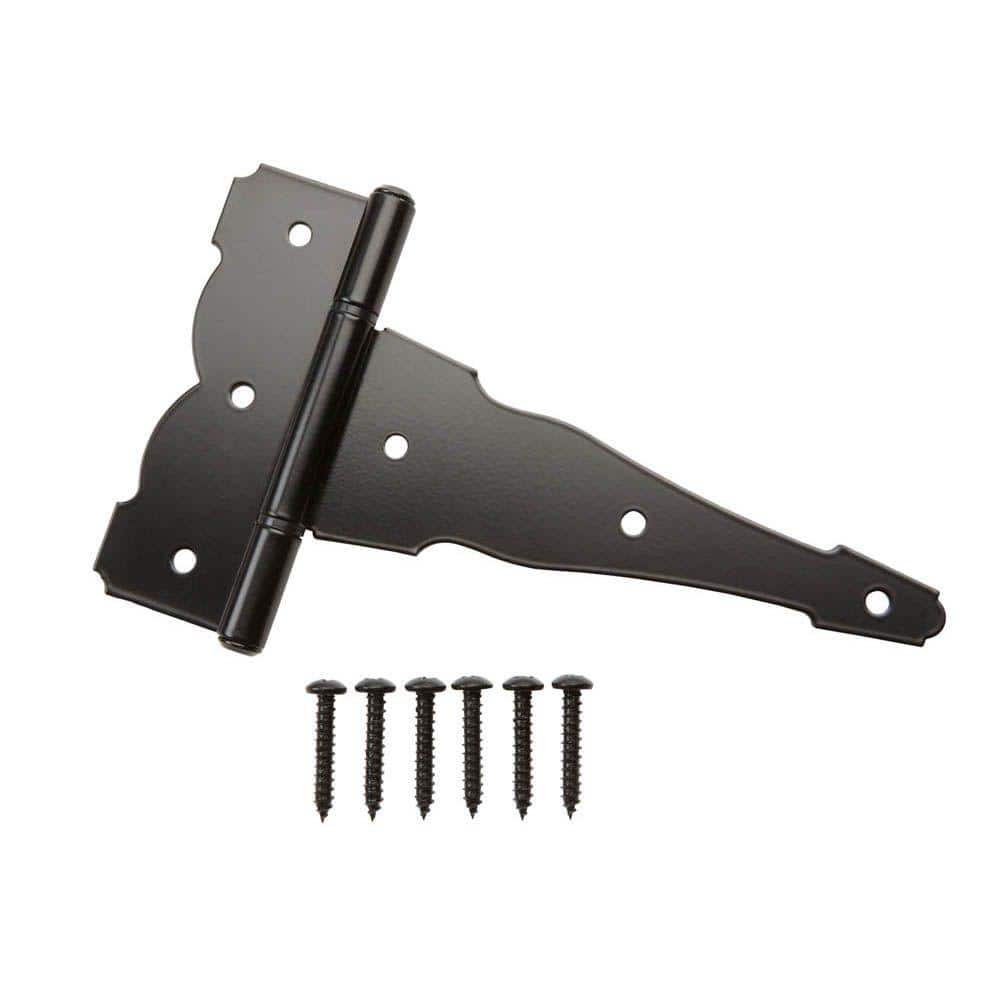 Everbilt 8 in. x 5.5 in. Black Heavy-Duty Decorative Standard Tee Hinge