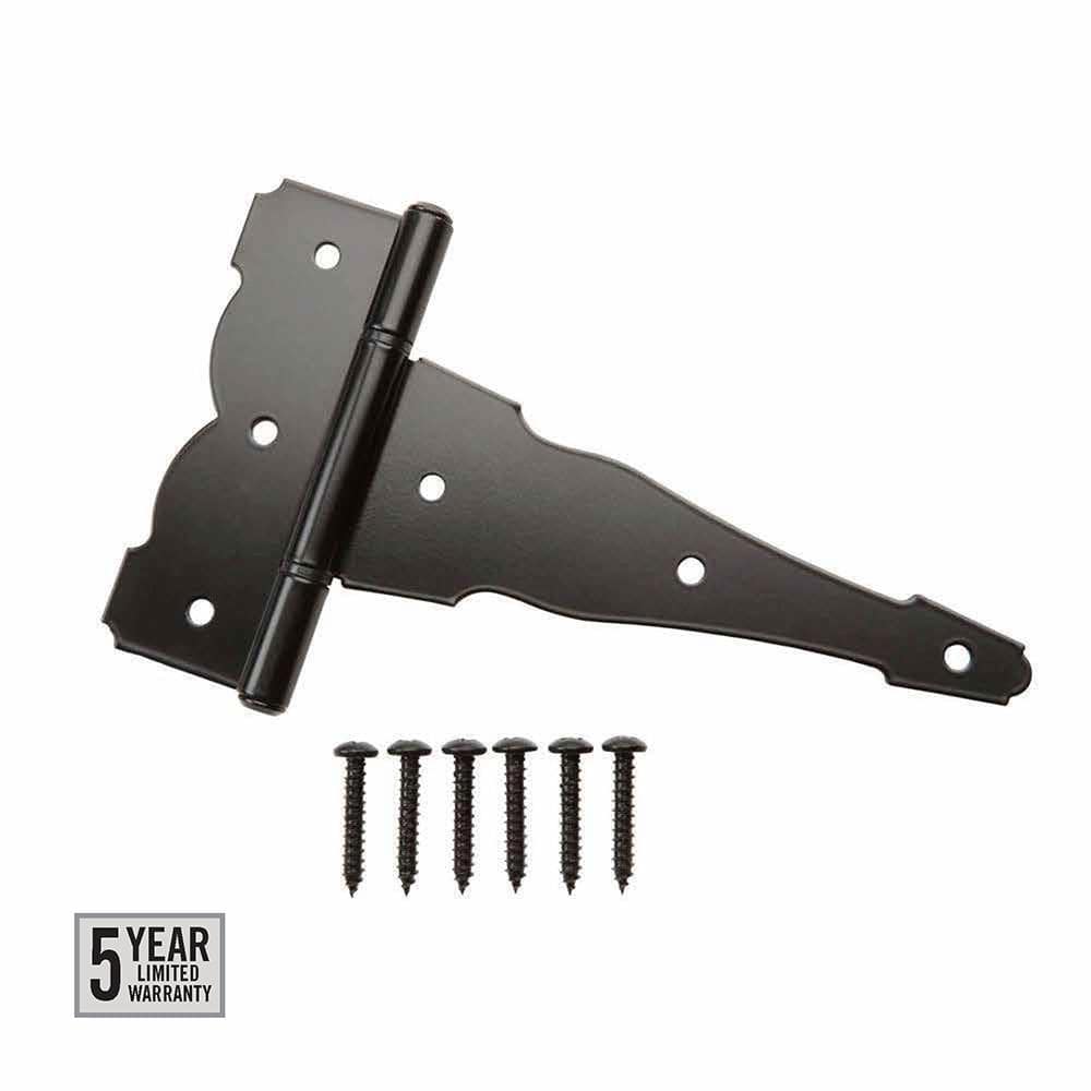Everbilt 8 in. Standard Black Stainless Steel Heavy-Duty Surface Mount Decorative Tee Hinge
