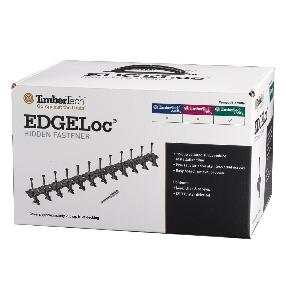 TimberTech EDGELoc for Composite 250 sq. ft. (444 EdgeLoc Glass Filled Nylon Fasteners with 444 Preset 305SS Screws and T15 Bit)