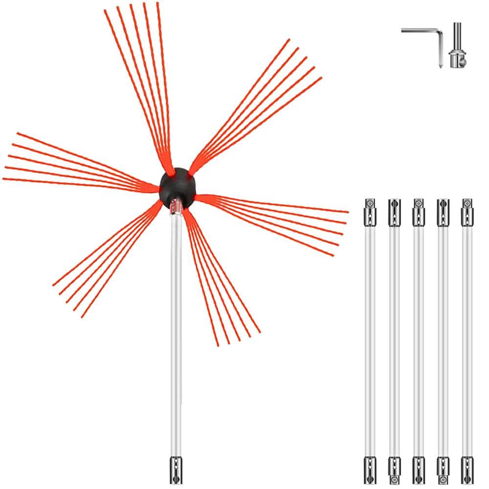 VEVOR Chimney Sweep Kit 20 ft. L Chimney Brush Kit with 6 Nylon Flexible Rods Rotary Chimney Cleaning Tool Kit Fireplace Tool
