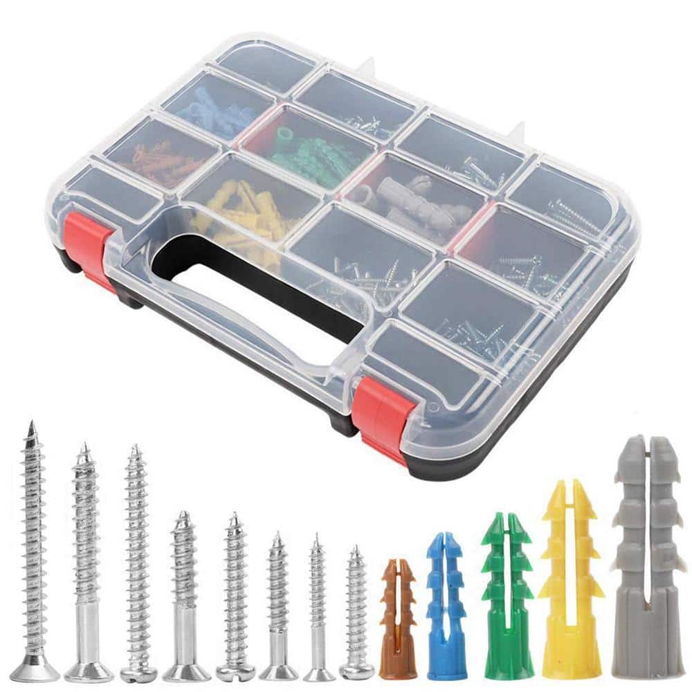 Angel Sar 370-Pcs Plastic Drywall Wall Anchors with Screws, Zinc-Plated Wall Plug Bolts for Rywall Lime Chipboards Wood
