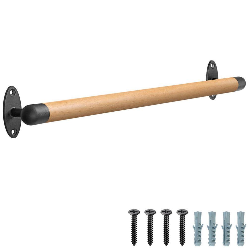 NVNOO 1.3 in. x 36 in. Wood Handrail Indoor Stairs Handrail with Sturdy Metal Barckets for Elderly