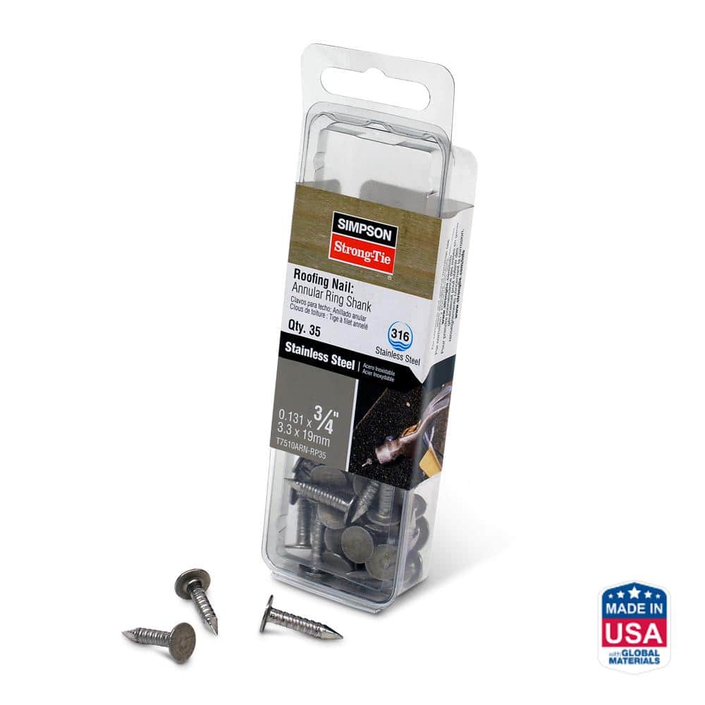 Simpson Strong-Tie 0.131 in. 3/4 in. Stainless Steel Annular Ring Shank Roofing Nail (35-Pack)