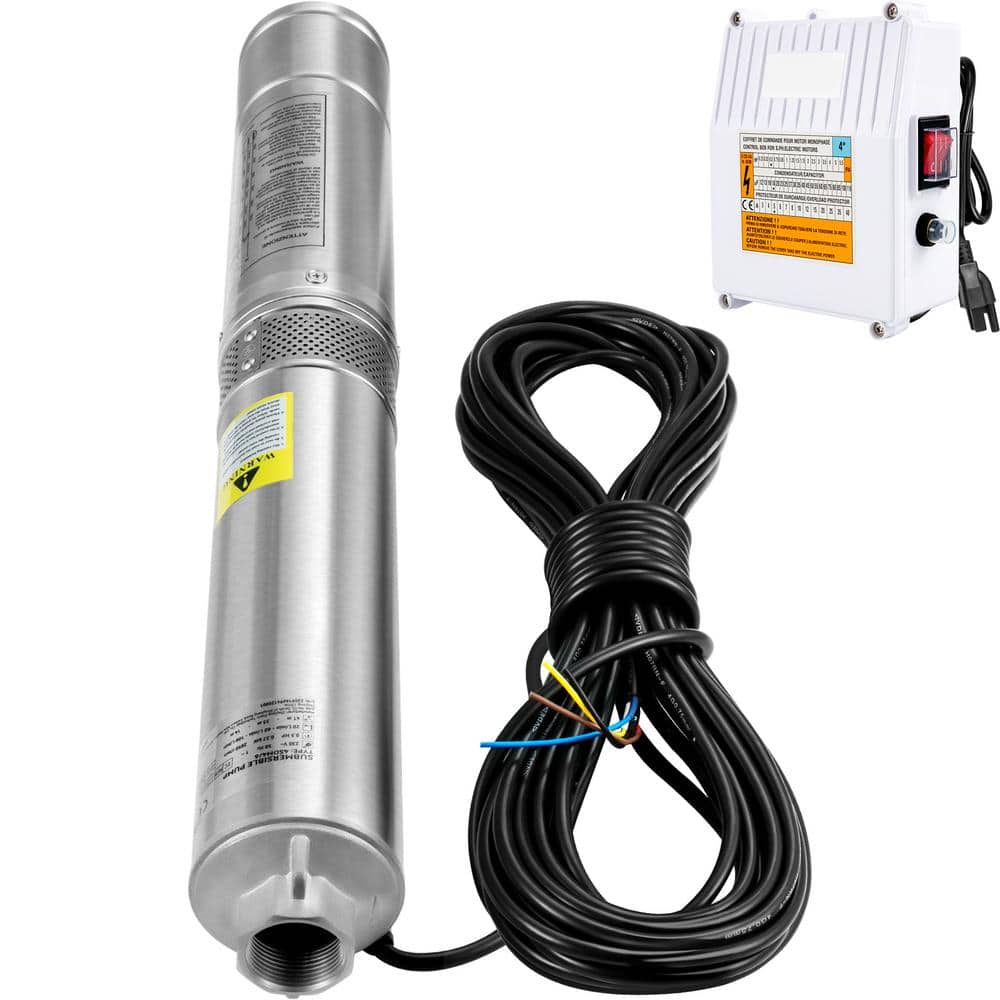 SKYSHALO Deep Well Submersible Pump 3HP 230V/60H, 37GPM 640 ft. Head with 33 ft. Cord and External Control Box, Stainless Steel