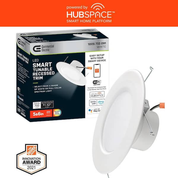 Commercial Electric 5 in./6 in. T20 Smart Integrated LED Recessed Light Trim Adjustable CCT New Construction Remodel Powered by Hubspace