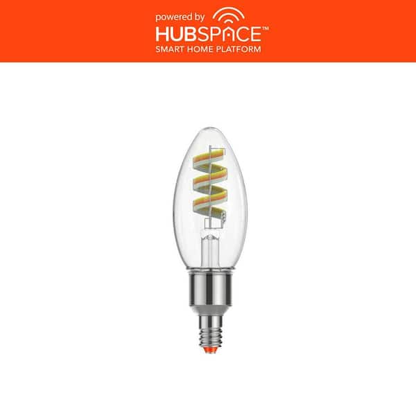 EcoSmart 40-Watts Equivalent Smart B11 E12 Clear Color Changing CEC LED Light Bulb with Voice Control 1-Bulb Powered by Hubspace