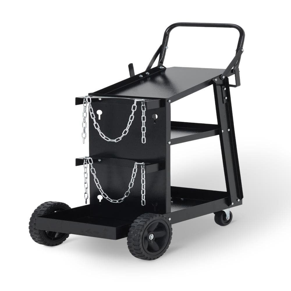 PioneerWorks 3 Tier Welding Cart, Heavy Duty Welder Cart, Rolling MIG Welder Cart for TIG, ARC, MMA, Plasma Cutter Welding Machine