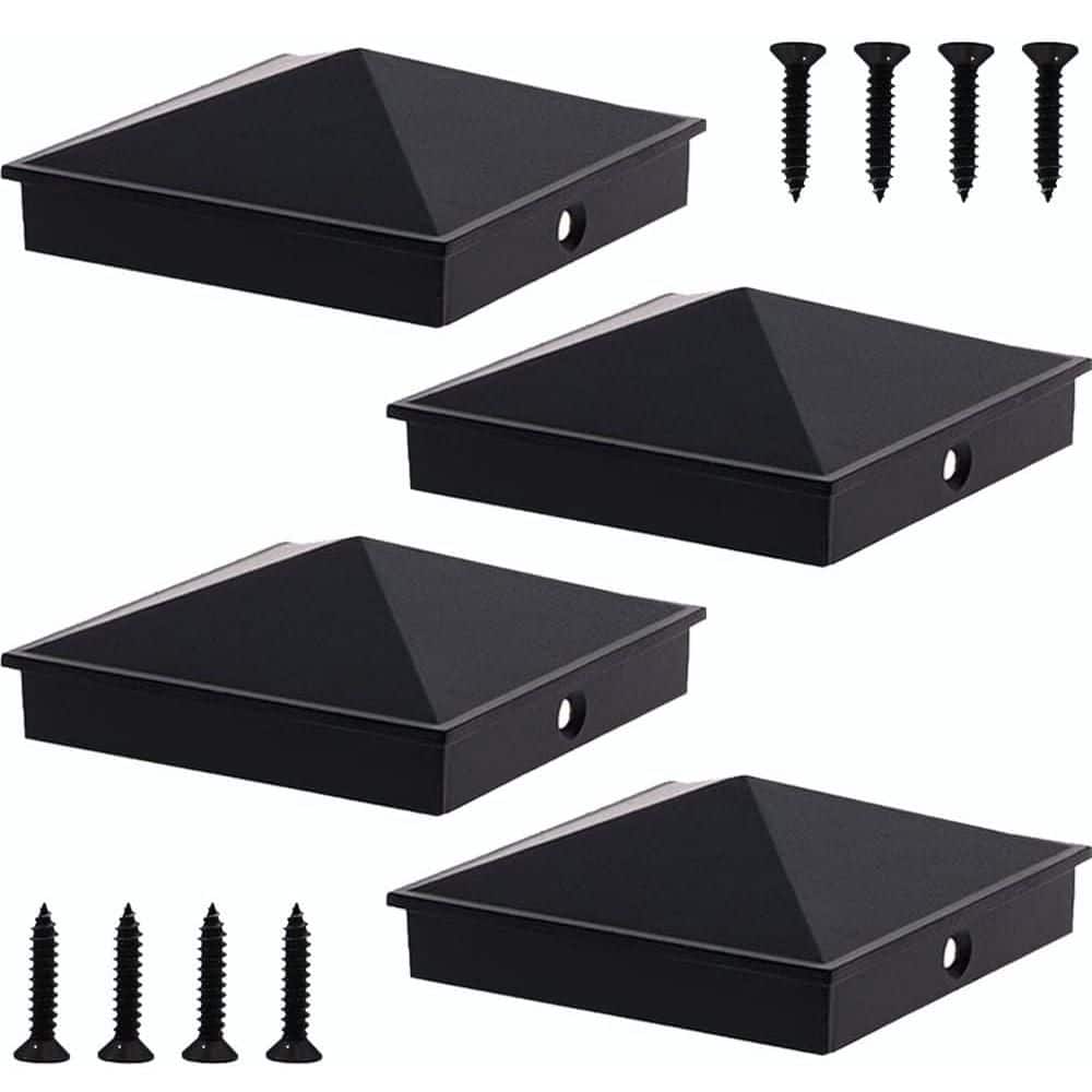 Afoxsos 4 x 4 in. Aluminum Pyramid Post Cap Cover with Matte Finish Powder Coated in Black, (4-Pack)