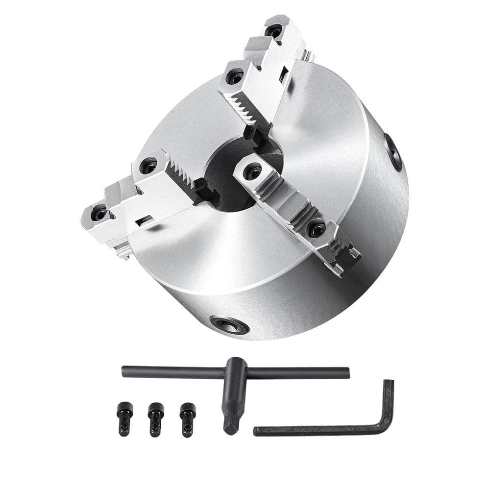 SKYSHALO 3-Jaw Lathe Chuck, 10 in. Self-Centering Lathe Chuck, 0.24-9.84 in. /6-250 mm Clamping Range with T-key Fixing Screws
