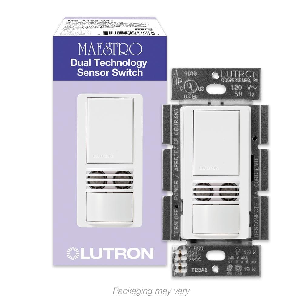 Lutron Maestro Dual-Tech Motion Sensor Switch, 6 Amp/Single Pole, Snow White (MS-A102-SW)