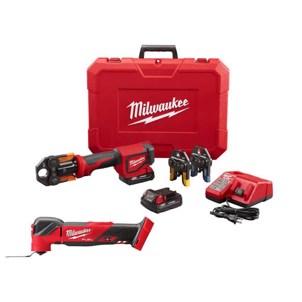 Milwaukee M18 18V Lithium-Ion Cordless Short Throw PEX Press Tool Kit w/M18 FUEL 18V Brushless Oscillating Multi-Tool