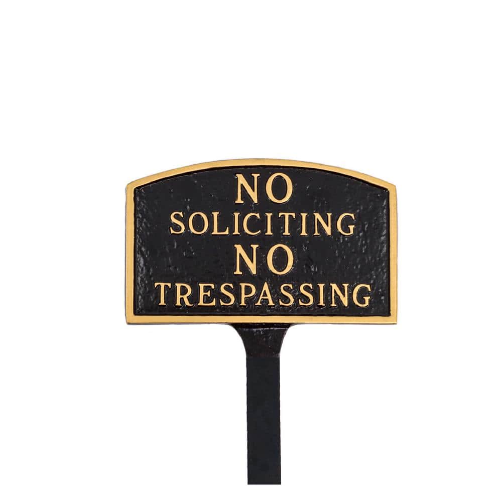 Montague Metal Products No Soliciting, No Trespassing Arch Small Statement Plaque with 23 in. Lawn Stake - Black/Gold