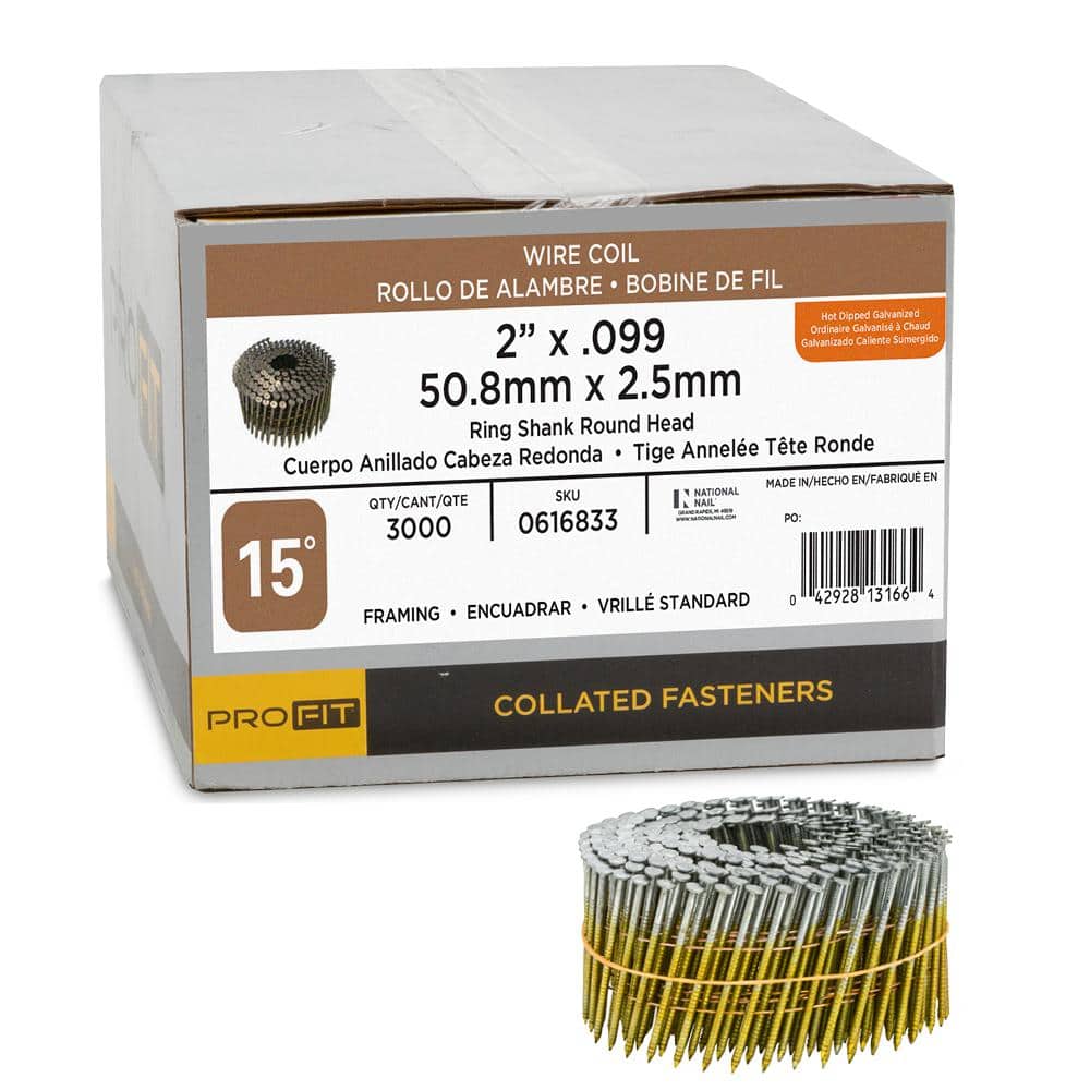 PRO-FIT 2 in. x 099 in. 12.5-Gauge 15° Hot Dipped Galvanized Ring Shank Wire Coil Siding Nails (3000-Per Box)