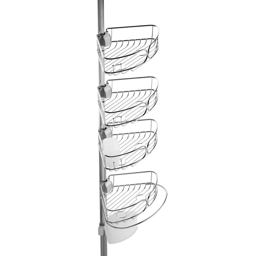 Zenna Home Rustproof Tension Pole Shower Caddy with 4 Baskets in Stainless Steel