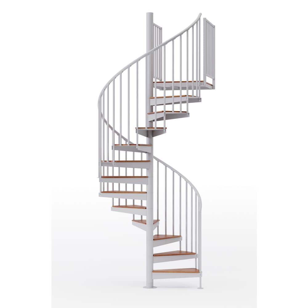 Mylen STAIRS Condor White Interior 60in Diameter, Fits Height 110.5in - 123.5in, 2 36in Tall Platform Rails Spiral Staircase Kit