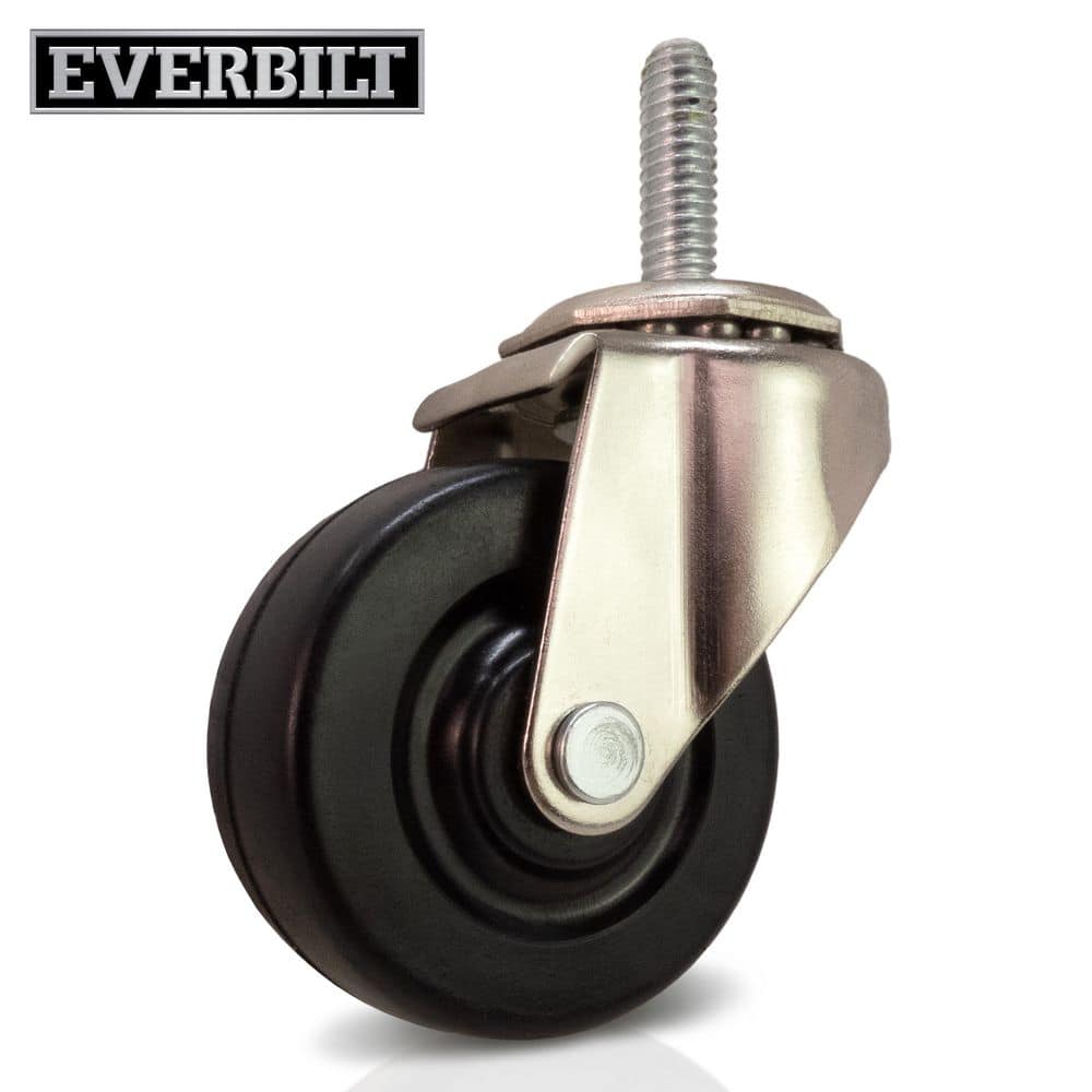 Everbilt 2 in. Black Soft Rubber and Steel Swivel Threaded Stem Casters with 80 lb. Load Rating 2 Pack