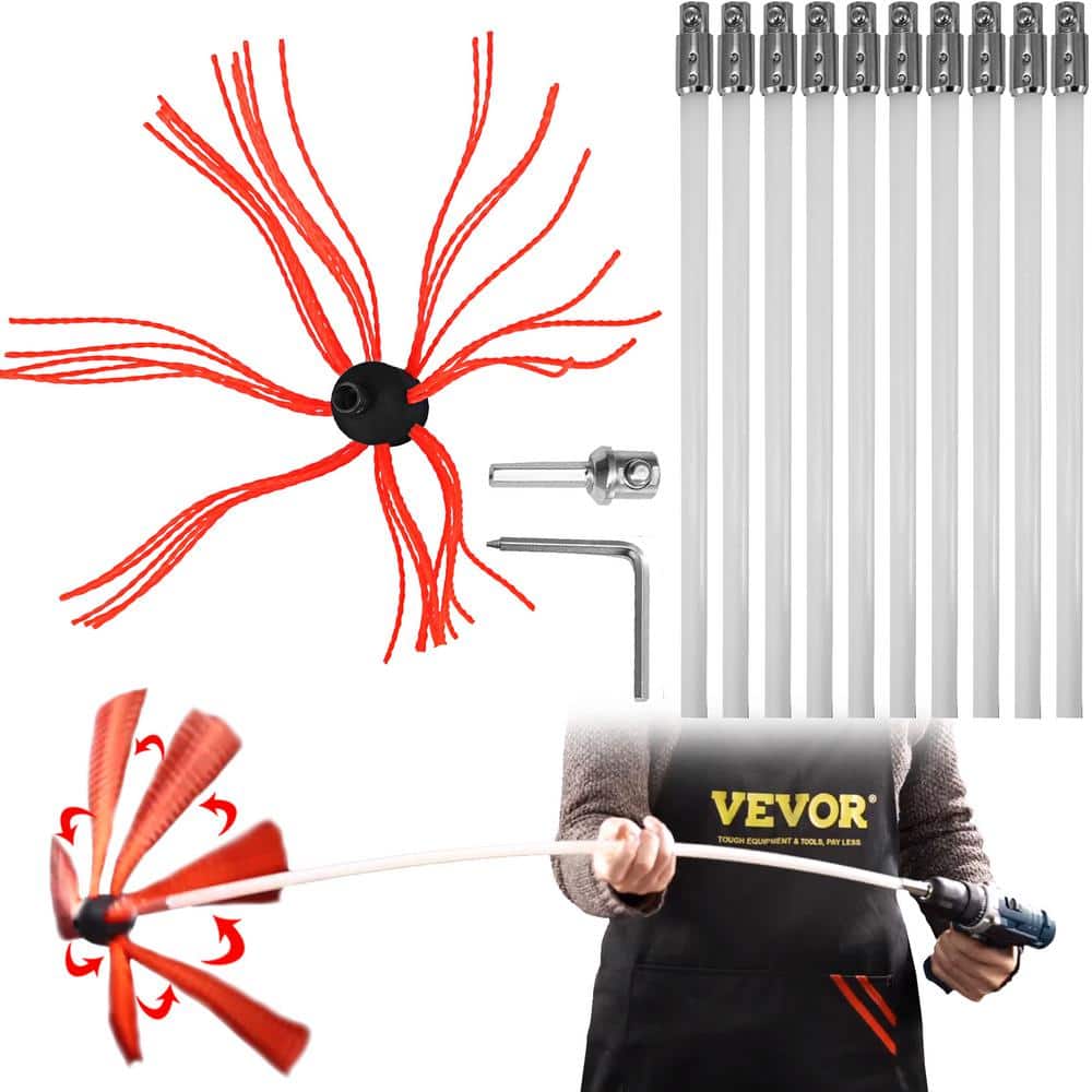 VEVOR Flexible Chimney Sweep Kit 33 ft. Chimney Sweep Brush with 10 Nylon Flexible Rods Rotary Chimney Cleaning Kit