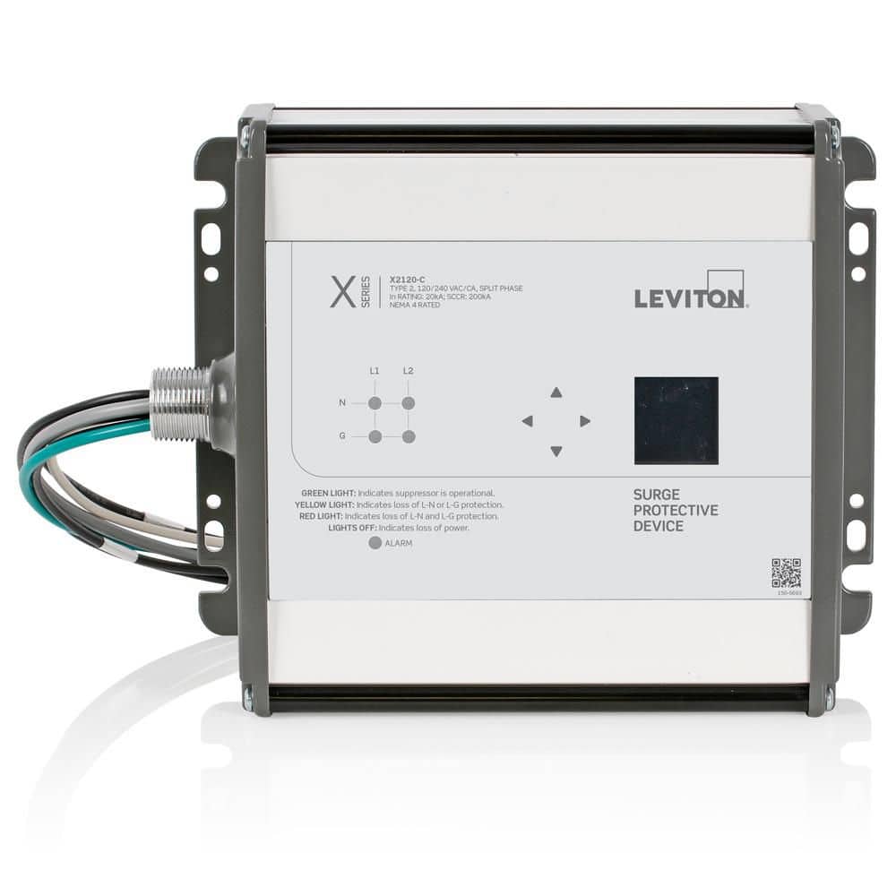 Leviton Type 2 Surge Protective Panel, 120/240-Volt AC, Split Phase, 400kA Per Phase, Features LCD Screen with Surge Counter