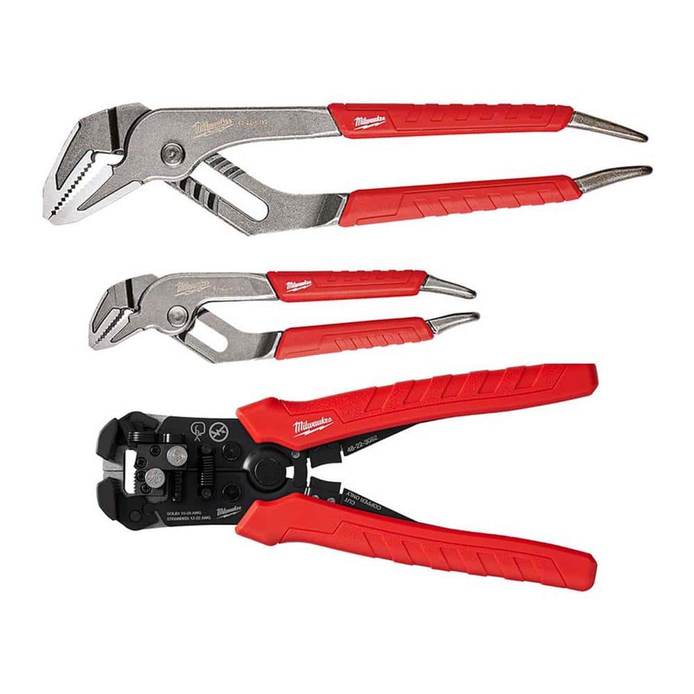 Milwaukee 6 in. and 10 in. Straight-Jaw Pliers Set with Self-Adjusting Wire Stripper and Cutter (3-Piece)