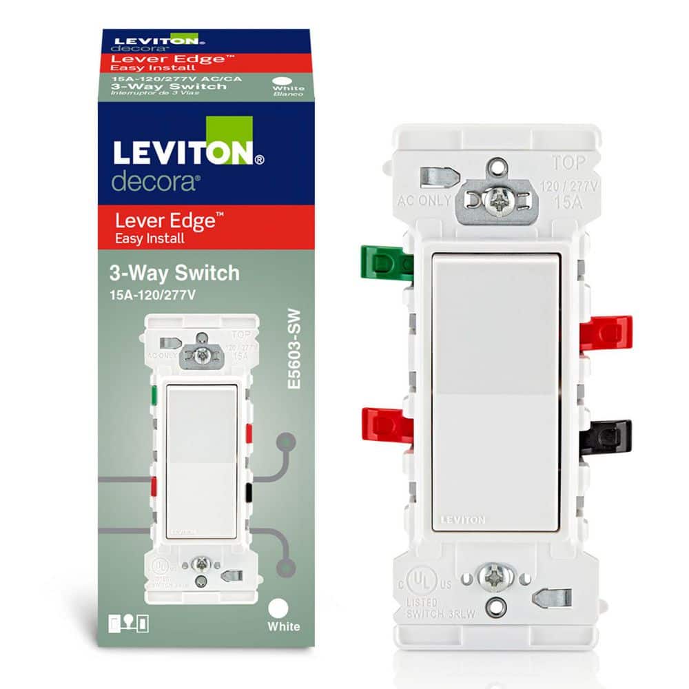 Leviton Decora Lever Edge Easy Install 120/277-Volt 3-Way Switch, E5603-SW