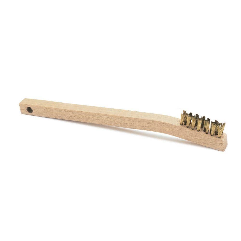 Lincoln Electric 8 in. Long Wooden Handled Brass Welding Wire Brush (.3 in. x 1.6 in. Bristle Area 3 x 7 Row) for Cleaning Aluminum