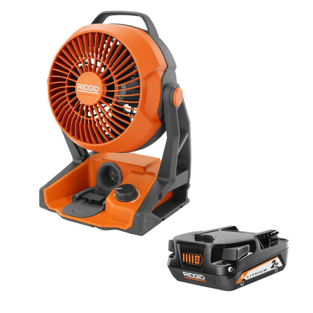 RIDGID 18V Cordless Hybrid Jobsite Fan with 2.0 Ah Lithium-Ion Battery