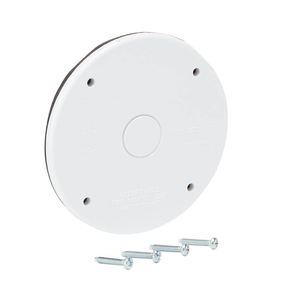 Commercial Electric 4 in. Round Blank Non-Metallic Weatherproof Outlet Cover, White