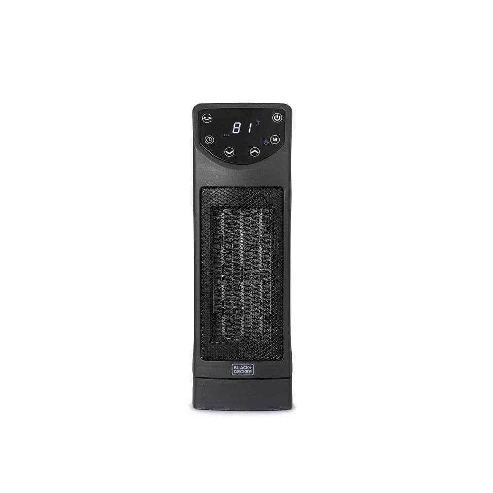 BLACK+DECKER 1500W Oscillating Ceramic Desktop Electric Heater Forced Air 13 in. with Remote with Adjustable Thermostat, Black