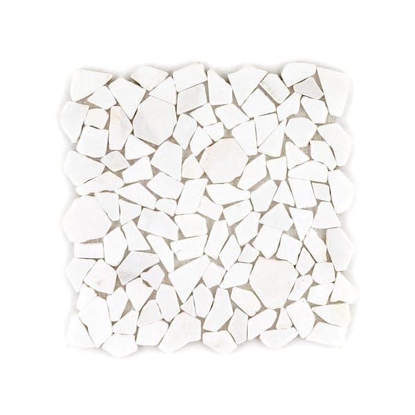 Jeffrey Court Elysian Shore White 12 in. x 12 in. Pebble Honed Marble Wall and Floor Mosaic Tile (1 sq. ft./Each)