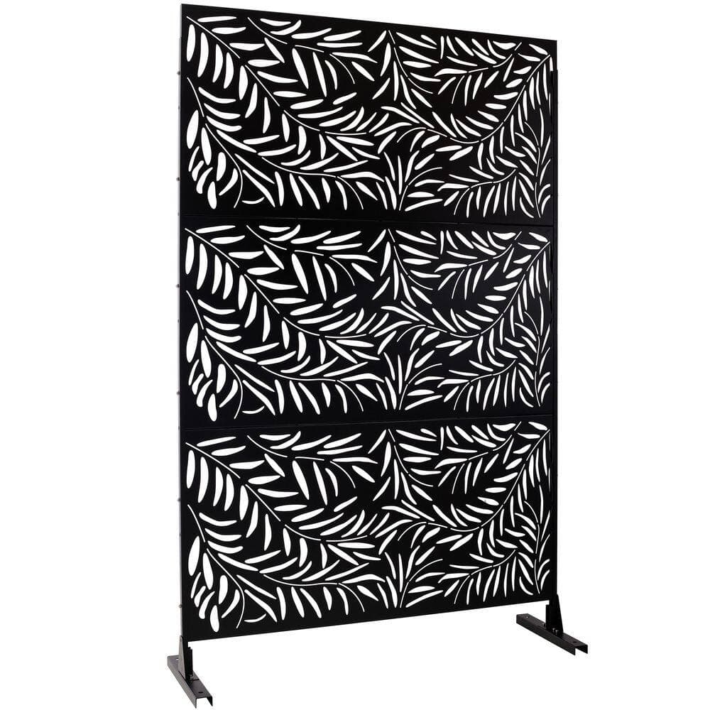 cadeninc 4 ft. x 6.33 ft. Black Outdoor and Indoor Freestanding Metal Privacy Screen Fence Panels for Lawn Garden (Not Composite)