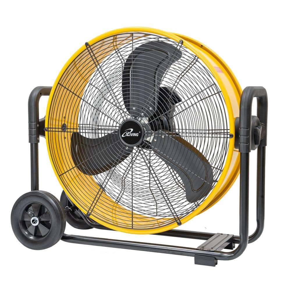 iLIVING 24 in. Step-Less Speed Adjustment 7341 CFM Heavy Duty High Velocity Barrel Floor Drum Fan in Yellow with DC Motor