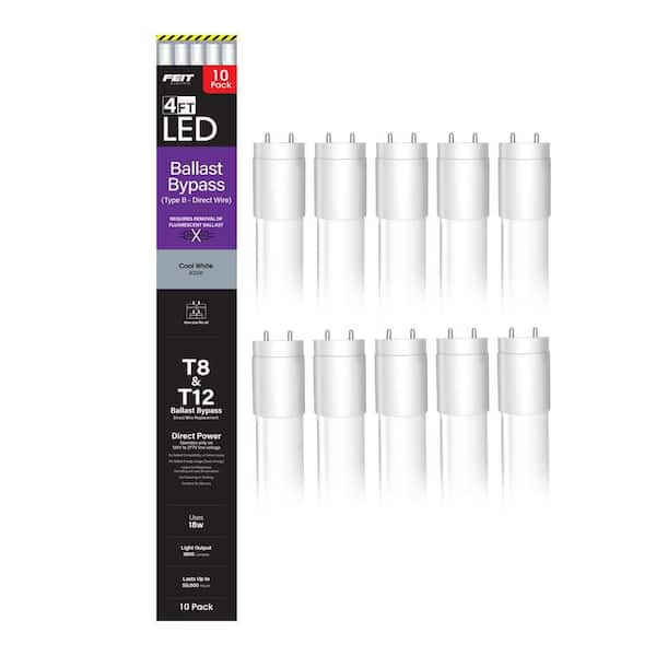 Feit Electric 18-Watt 4 ft. T8/T12 G13 Type B Ballast Bypass Linear LED Tube Light Bulb, Cool White 4000K (10-Pack)