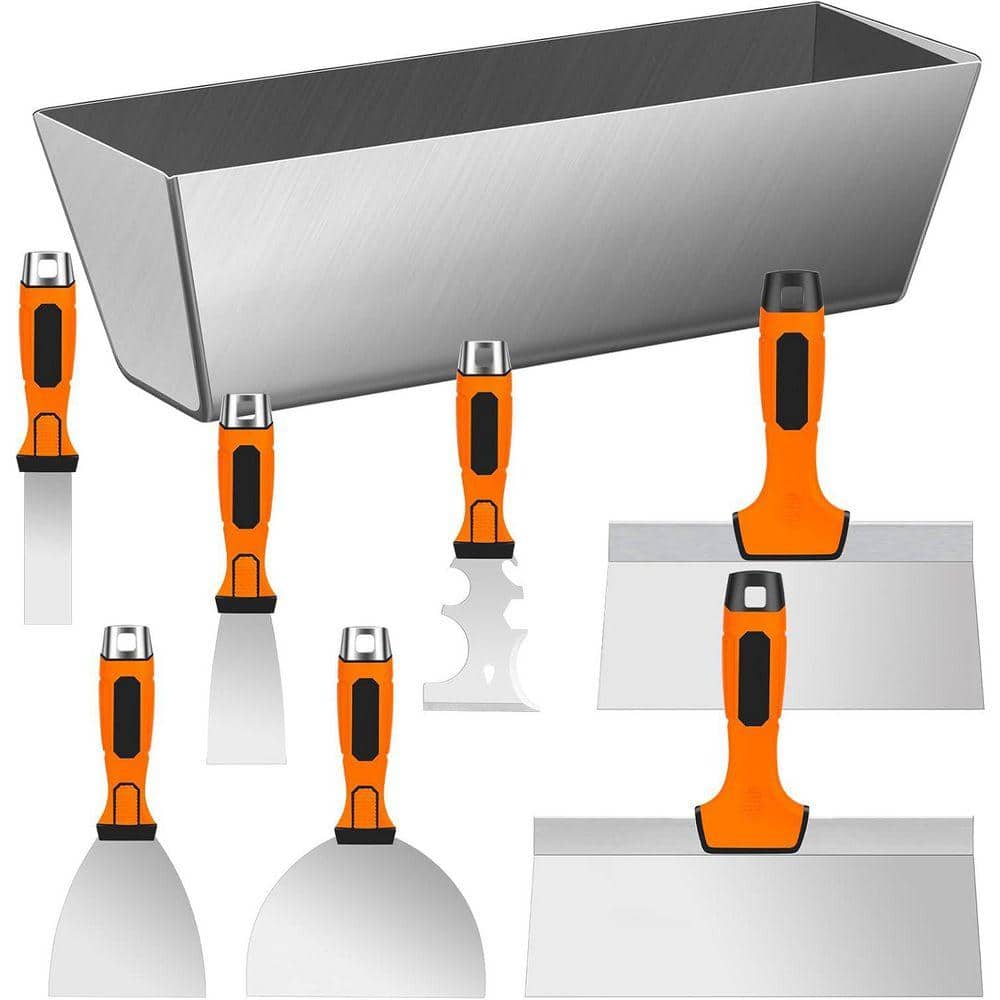KIWDZFU 8-Piece High Quality Stainless Steel Drywall Knife Set with Ergonomic Grip and Hammer End for Drywall Work