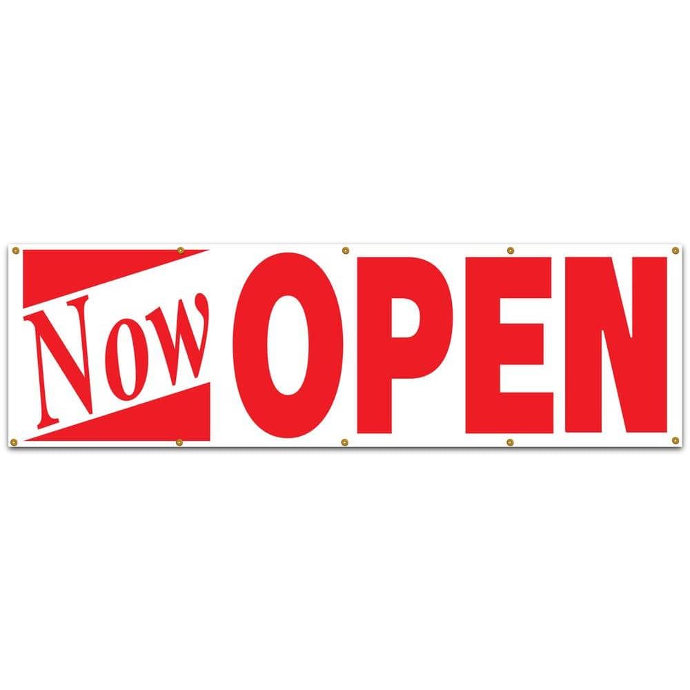Lynch Sign 10 ft. x 3 ft. Red on White Vinyl Now Open Banner