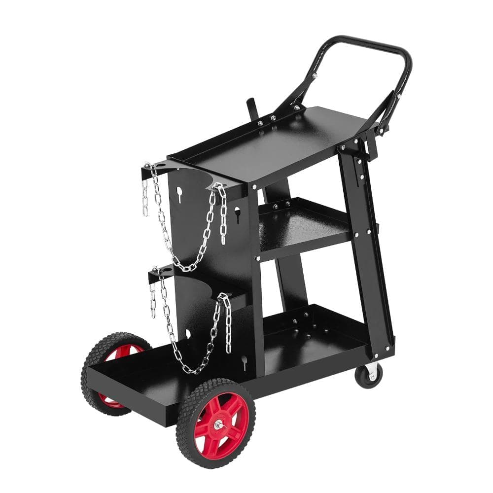 PioneerWorks 3 Tier Welder Cart, Heavy Duty Welding Cart with Safety Chains & Cylinder Slots for Mig/Tig Welder & Plasma Cutter