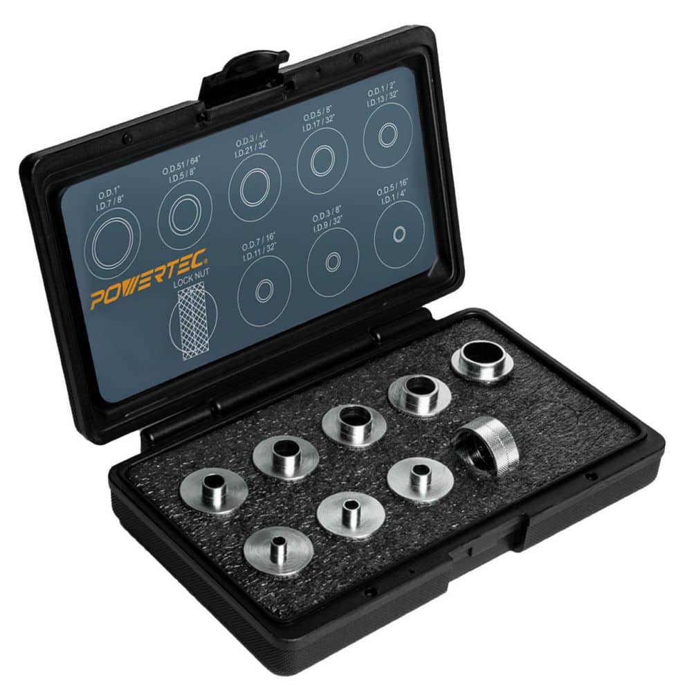 POWERTEC Router Bushing Guide Set with Storage Case, Size 5/16 in. to 1 in. Router Template Guide Set (10-Piece)