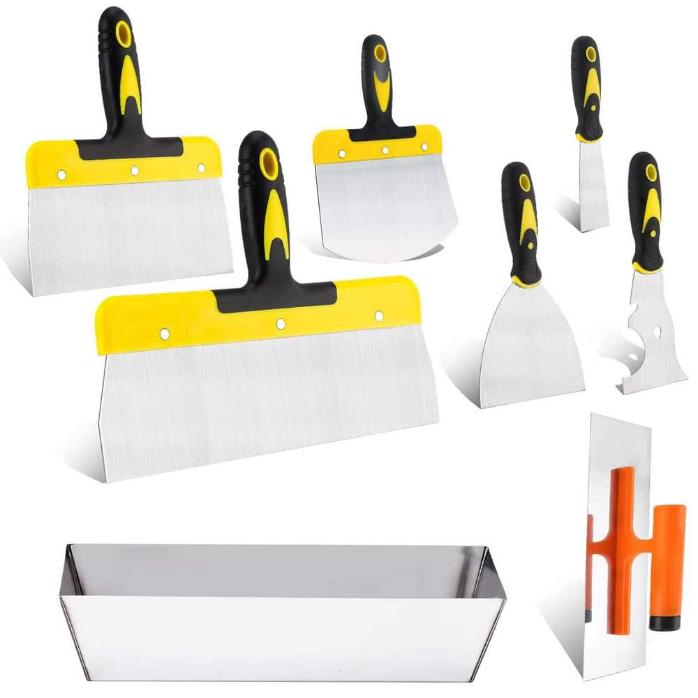 Laybus 8-Piece Stainless Steel Drywall Hand Tool Kit Includes Taping Knives Putty Knives Finishing Trowel Mud Scoop and Mud Pan