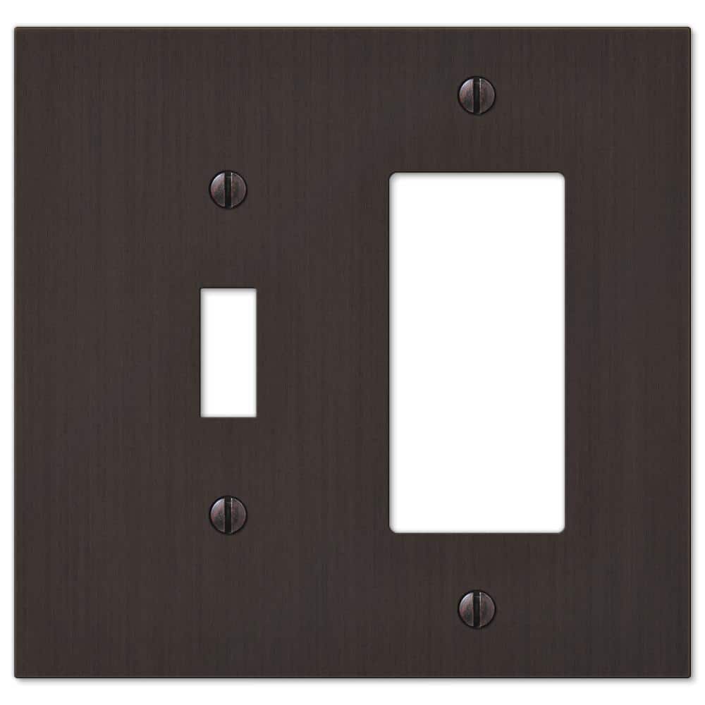 AMERELLE Barnard 2 Gang 1-Toggle and 1-Rocker Metal Wall Plate - Aged Bronze