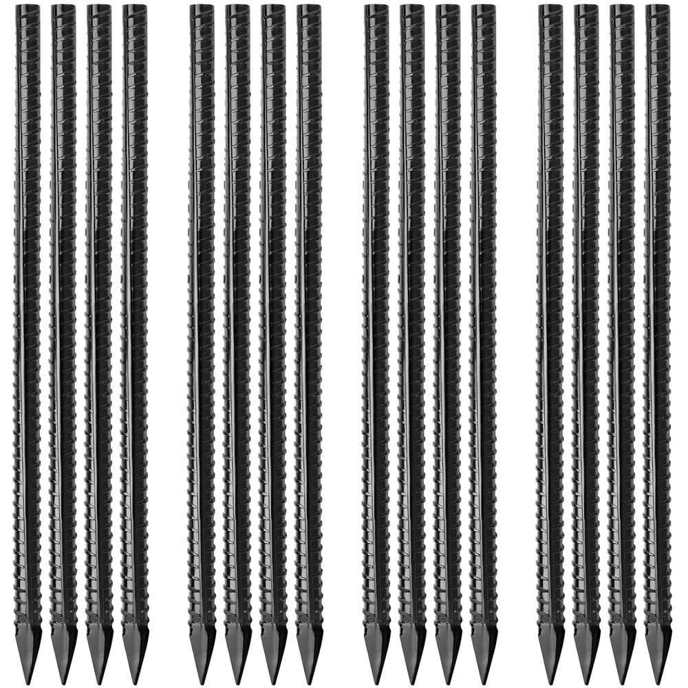 Angel Sar 16-Pcs 16 in. x 3/8 in. Thickness Ground Rebar Stakes, Heavy Duty Metal Spikes for Concrete Timber Garden Plant