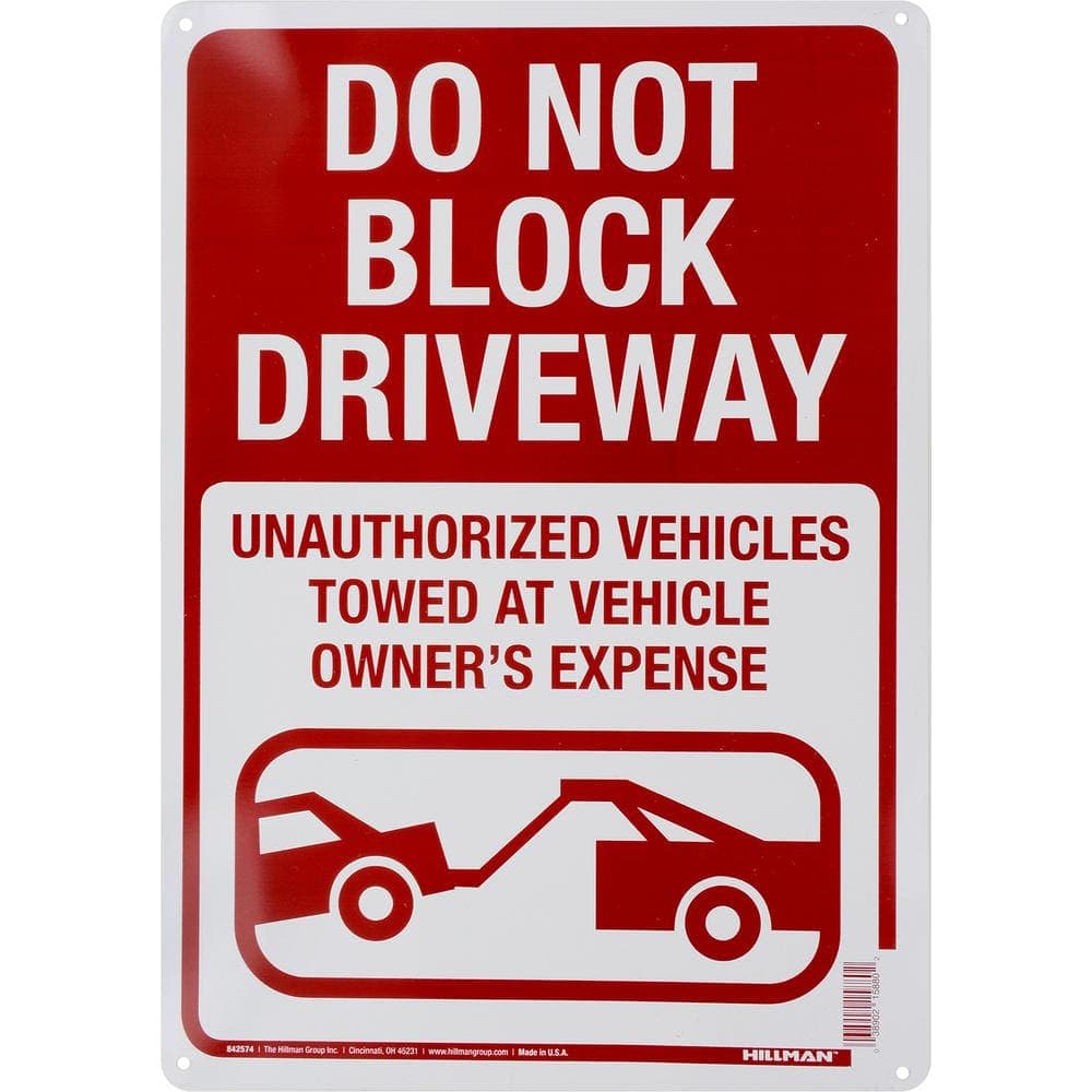 Hillman 10 in. x 14 in. Alum Blk Drvway Tow Sign
