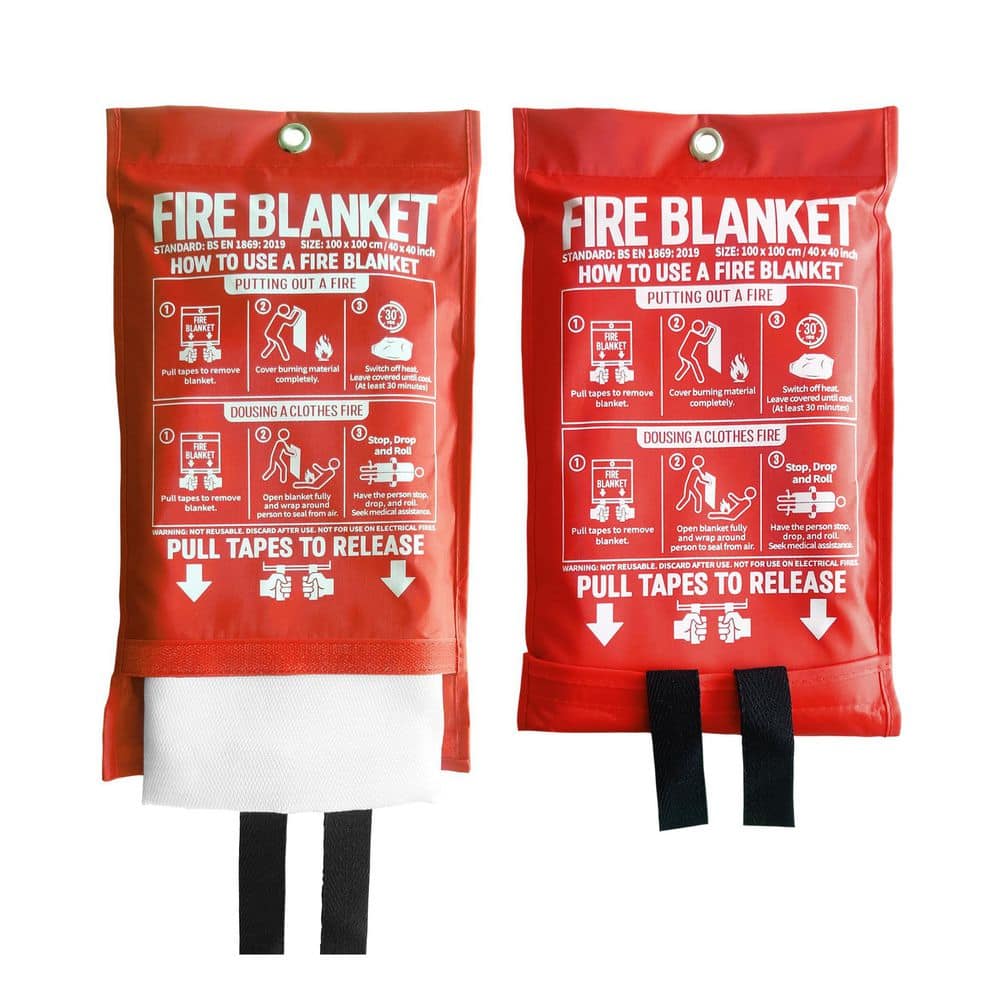 Ahfiwaso Fiberglass Emergency Fire Blanket Home Kitchen Large 40 x 40 in. Red Storage Pouch 2 Pack