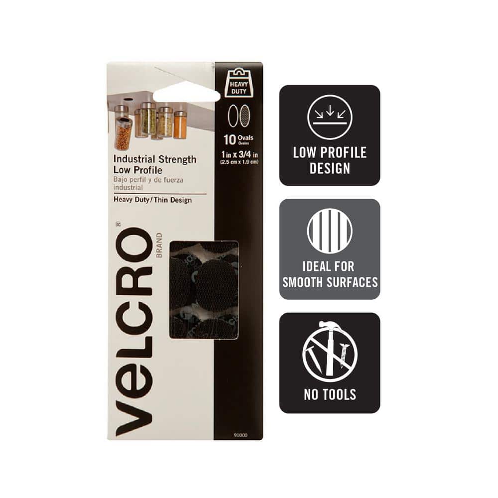 VELCRO Kitchen and Bath Low Profile 10-Pack Ovals 1 in. x 3/4 in. Heavy Duty Hook and Loop with Adhesive