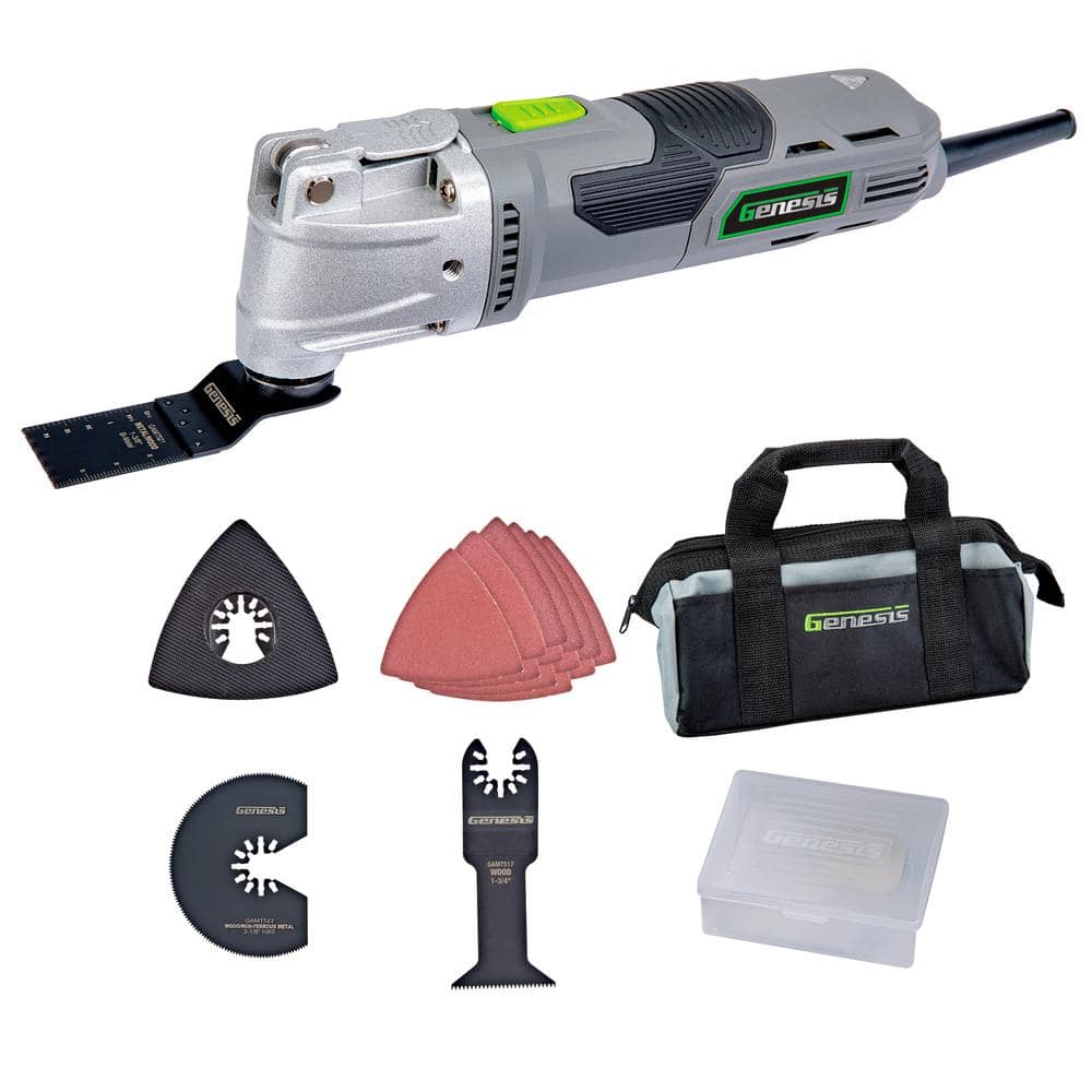 GENESIS 3.5 Amp Variable-Speed Oscillating Multi-Tool Kit with 16-Piece Accessory Set, Accessory Storage Box, and Carrying Bag